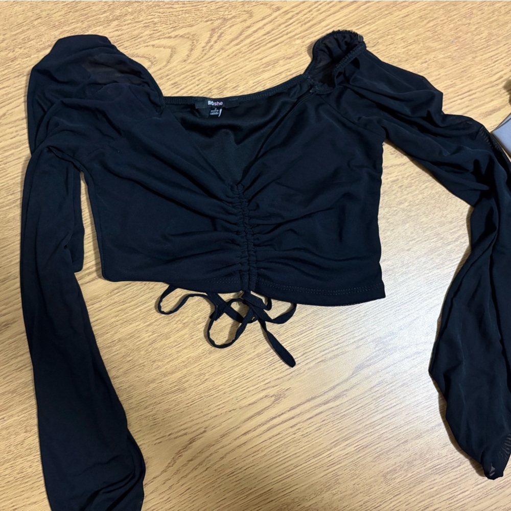 Elegant Black Ruched Crop Top